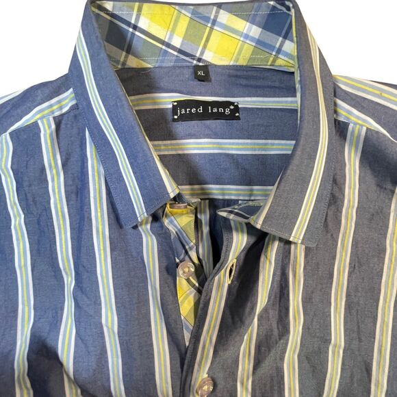 Jared Lang Flip Cuff Striped Shirt Size XL Mens 100% Cotton Denim Blue Stripes - Picture 2 of 11